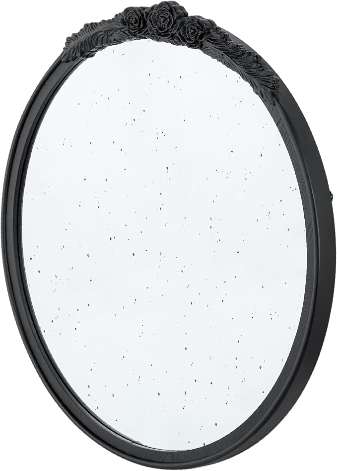 A&B Home Round Wood Mirror - 30" Circle Mirror with Hand Carved Antique Mirror Frame,Bathroom Living Room Bedroom Entryway Black Vanity Mirror
