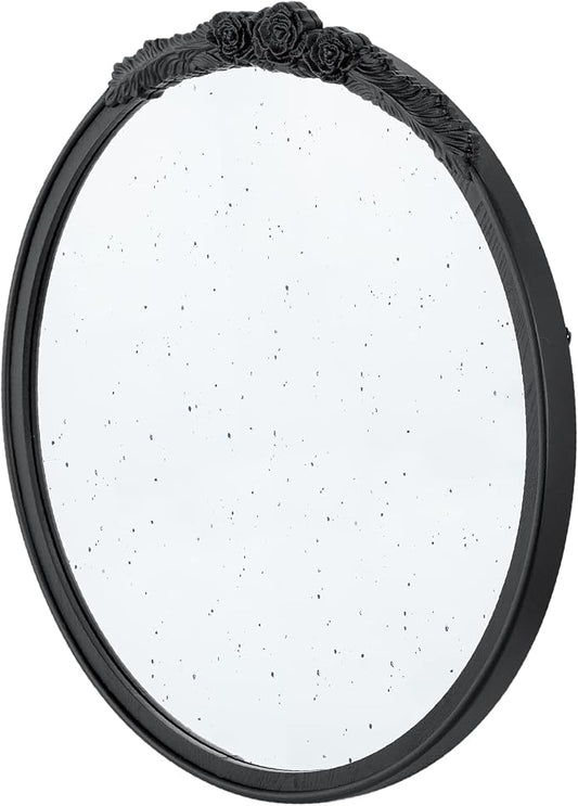 A&B Home Round Wood Mirror - 30" Circle Mirror with Hand Carved Antique Mirror Frame,Bathroom Living Room Bedroom Entryway Black Vanity Mirror