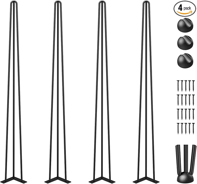 VEVOR Hairpin Table Legs 34" Black Set of 4 Desk Legs 880lbs Load Capacity (Each 220lbs) Hairpin Desk Legs 3 Rods for Bench Desk Dining End Table Chairs Carbon Steel DIY Heavy Duty Furniture Legs