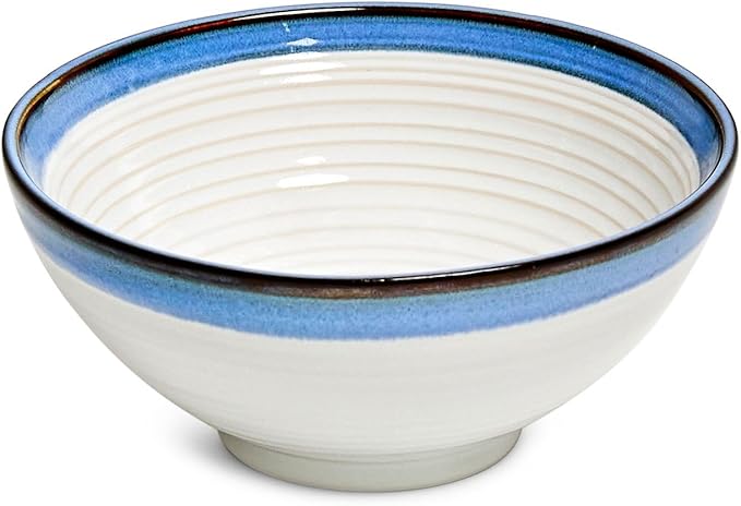 Sango Siterra Santorini 16-Piece Stoneware Dinnerware Set for 4, Ceramic White Plates and Bowls Sets with Blue Rim & Reactive Glaze, Chip Resistant Dish Set, Microwave & Dishwasher Safe Kitchen Dishes