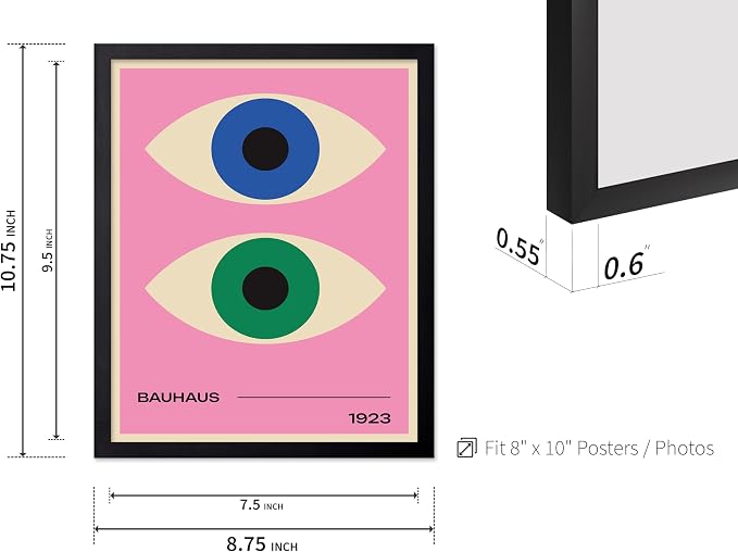Poster Master Bauhaus Poster - Eyes Print - Abstract Circles ART - Graphic Design ART - Geometric Style - Chic Boho - Mid Century Modern - Living Room or Bedroom Decor - 8x10 Black Framed