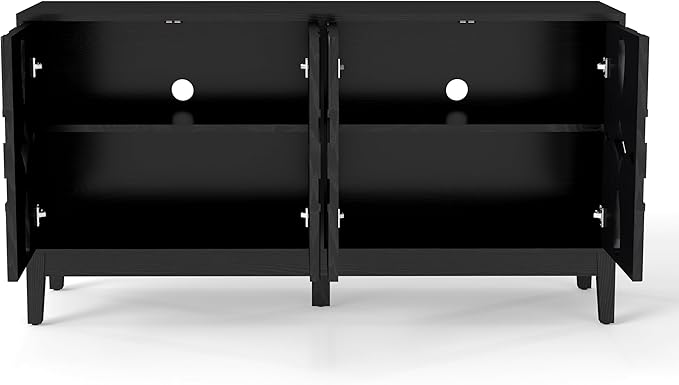 LKTART Black Sideboard Buffet with Hollow Carved Doors and Outlet Holes,Accent Cabinet,Credenzas Storage Cabinet for Living,Kitchen