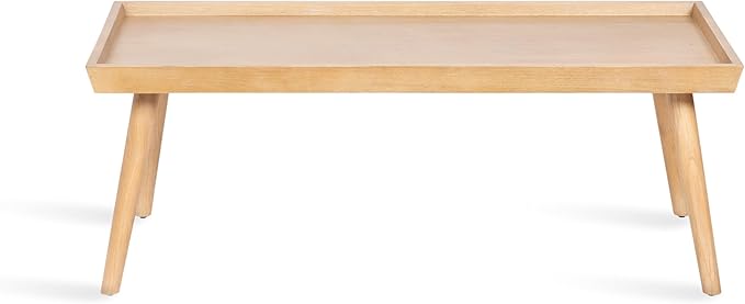 Kate and Laurel Eastmont Rectangle Wood Coffee Table, 46 x 22 x 17, Light Natural, Large Mid-Century Wooden Living Room Table with Stylish Tapered Legs and Adjustable Feet