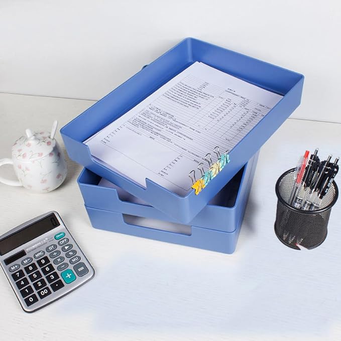 Letter-Size Tray, Desk Drawer Organizer, A4 Plastic Paper Tray for Office, School, Home Storage, and Storage Containers for Gift Wrap, and Crafts (Blue)