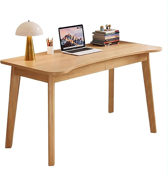 Solid Wood Desk with Drawer, Small Work Desks Writing Table for Home Office, Mid Century Modern Computer Desk for Small Spaces(32" W, Natural)