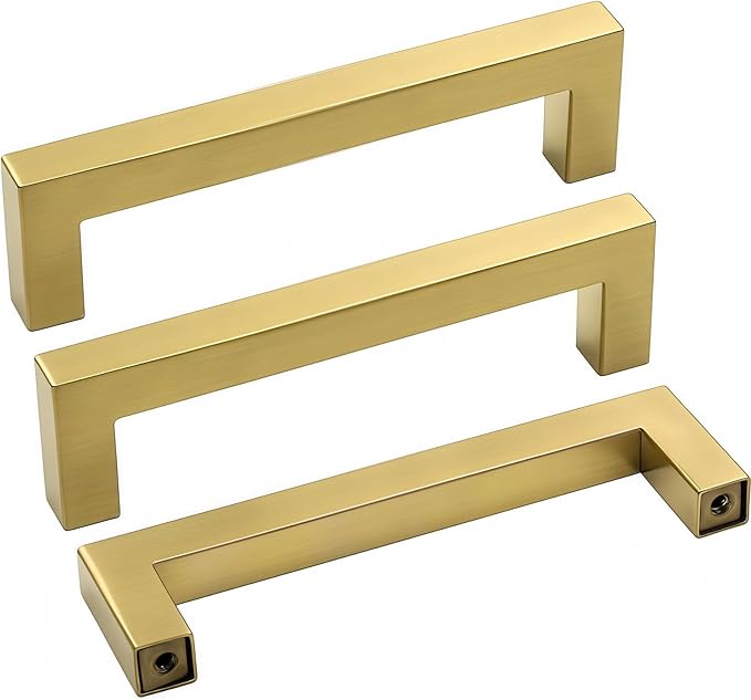 Goldenwarm Brushed Brass Cabinet Pull Knobs Kitchen Hardware - LSJ12GD96 Modern Gold Drawer Knobs 3-3/4 Inch Hole Centers Square Bathroom Cabinet Pulls Dresser Handles 1 Pack