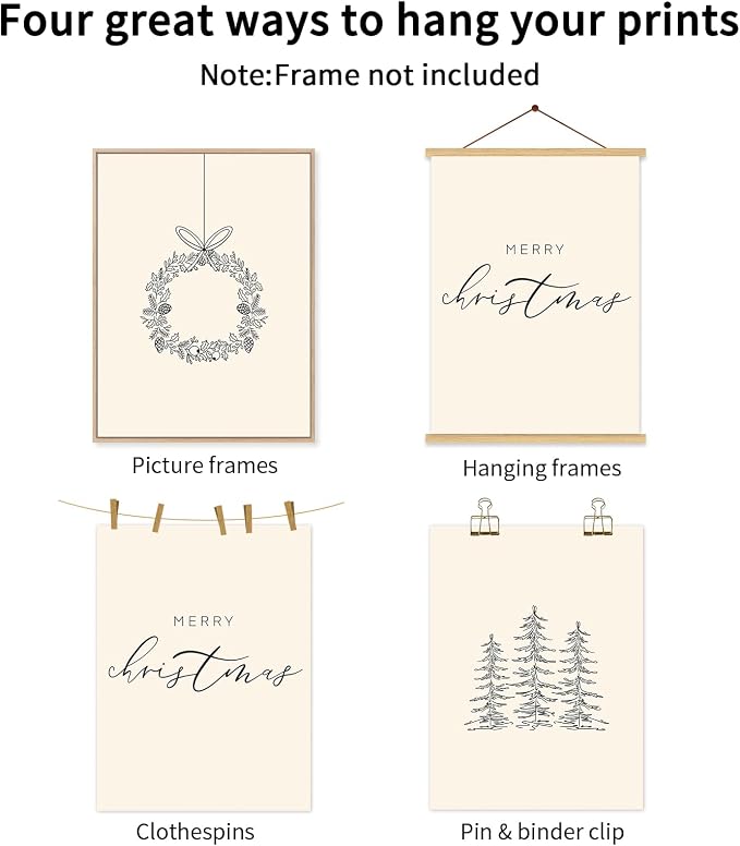 Baccone Christmas Wall Art Winter Xmas Canvas Decor Merry Christmas Wall Art Minimalist Vintage Painting Beige Farmhouse Prints Holiday Poster for Bathroom 16x24x3 Inch Unframed
