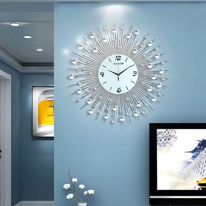 Modern Wall Clock for Living Room Decor Large Bedroom Silent Decorative Wall Watch Metal Quiet Crystal Kitchen Big Office Farmhouse Frameless 25.6 Inch