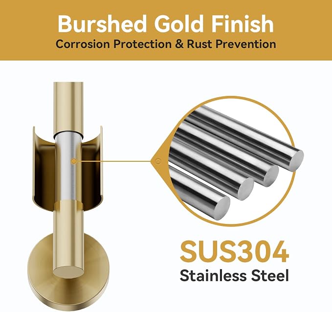 Brushed Gold Towel Bar, 18 Inch Bathroom Towel Rack (Total Length 20-Inch), Towel Holder Wall Mounted, Thicken SUS304 Stainless Steel Towel Rod Modern Home Decor