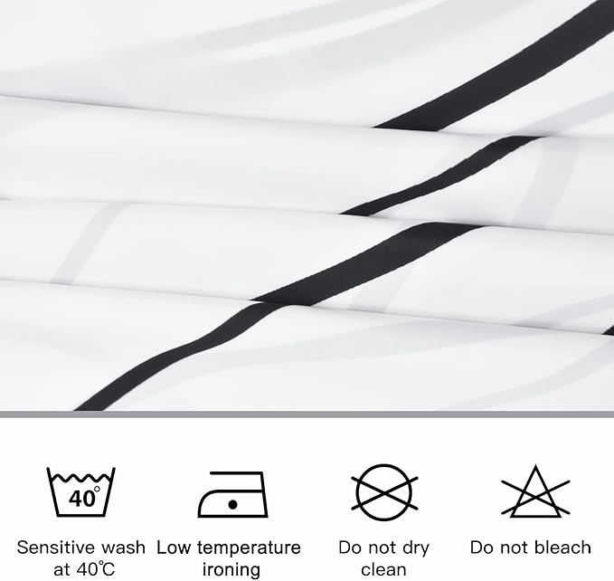 Punkray Black and White Striped Wavy Line Polyester Shower Curtain for Bathroom with Hooks, Shower Curtain Set Stripe Bath Curtains Decor Weighted Hem Washable, 60 x 72