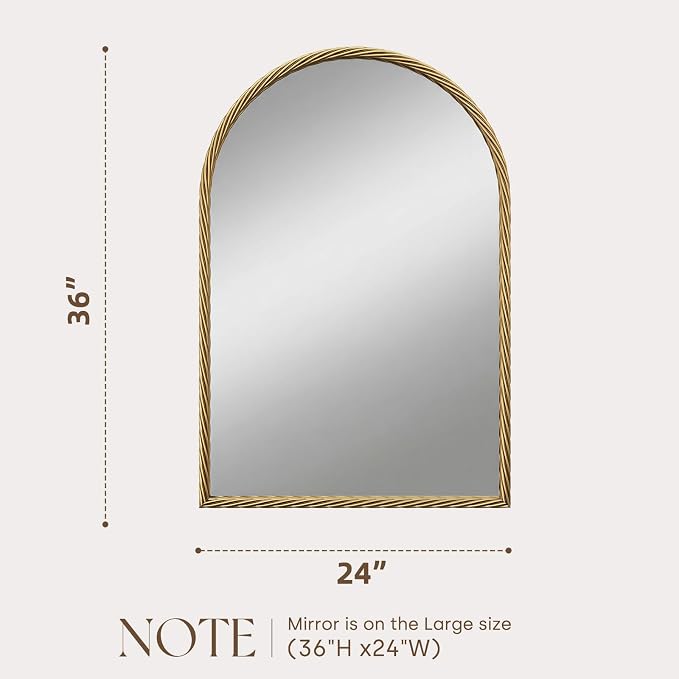 Uniclinens Vintage Arched Mirror Decor - Large Antique Gold Mirror Decor with Twisted Rope Metal Frame,Antique Mirror for Fireplace, Living Room, Hallway, Bathroom,Entryway, 24"X36"