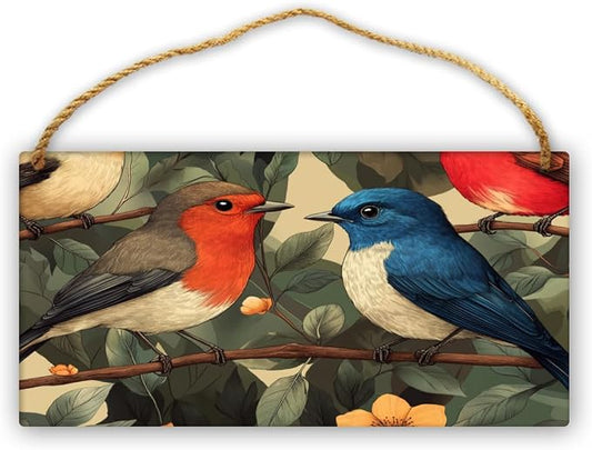 Classic Bird Art Wooden Sign 12x6 Inch - Vintage Inspired Decor for Botanical Enthusiasts & Bird Collectors, Perfect for Homes Embracing Classic Nature Art