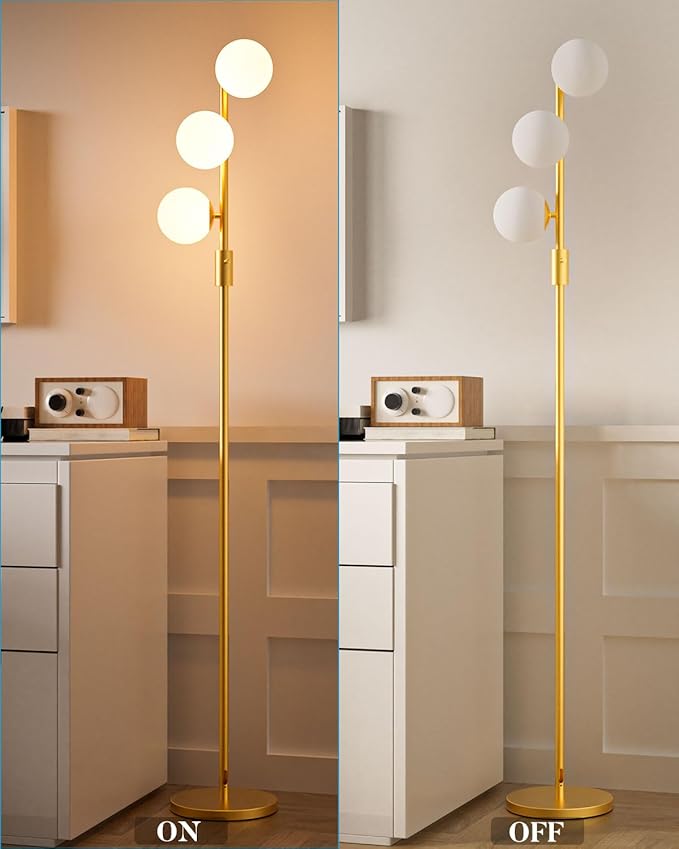 Lightdot 64IN Dimmable Globe Floor Lamp, Gold Standing Lamps with 3pcs 3000K G9 Bulbs Included Soft Warm White Eye Care, Mid Century Floor Lamp for Living Room/Sofa Beside/Corner Decor
