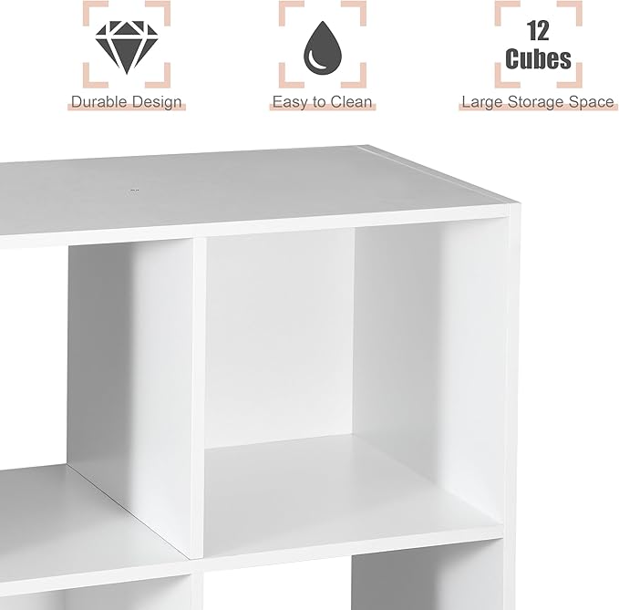 JupiterForce 12-Cube Storage Organizer, Bookcase, Cubical Storage Shelf, Cabinets Organizer, Unit Bookshelf with Back Panel for Living Room Bedroom, White