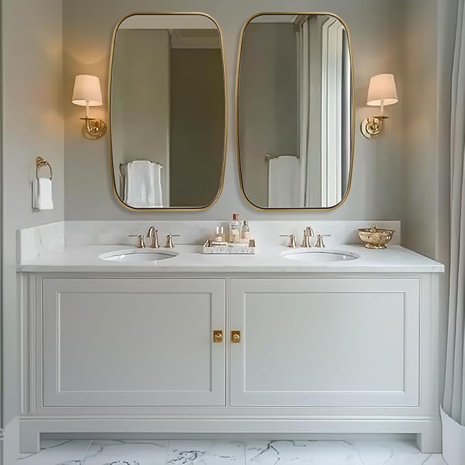 ANDY STAR Brushed Gold Oval Bathroom Mirror, 24x40 Inch Brass Oblong Mirrors for Wall, Modern Vanity Mirror in Stainless Steel Metal Tube Frame, Wall Mount Horizontal or Vertical