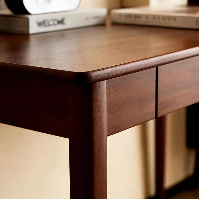 Mid Century Modern Desk, Wood Home Office Computer Desk with 2-Drawers, Vintage Writing Desk Workstation for Study, Bedroom(47.2 inch, Walnut)