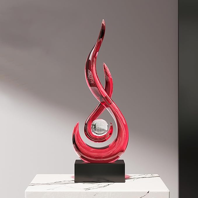 Modern Abstract Art Table Decoration,Resin Flame Statue Modern Red Centerpiece Ornaments for Living Room Great Gift Idea Home Decor,Collectibles