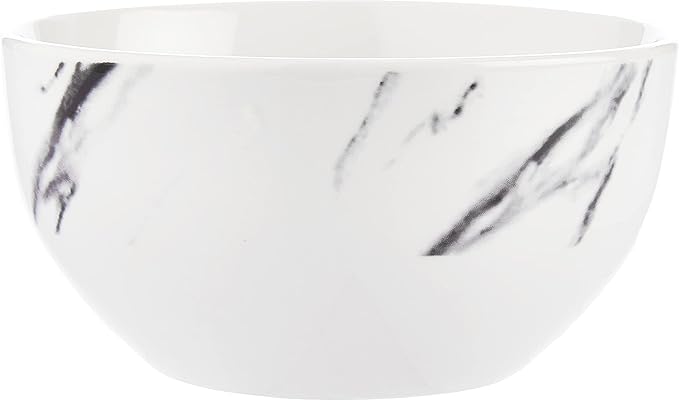 American Atelier Marble Black Coup Casual Round Porcelain Dinnerware Set-16 Piece Party Collection w/ 4 Dinner Salad Plates, 4 Bowls & 4 Mugs, 10.5", White