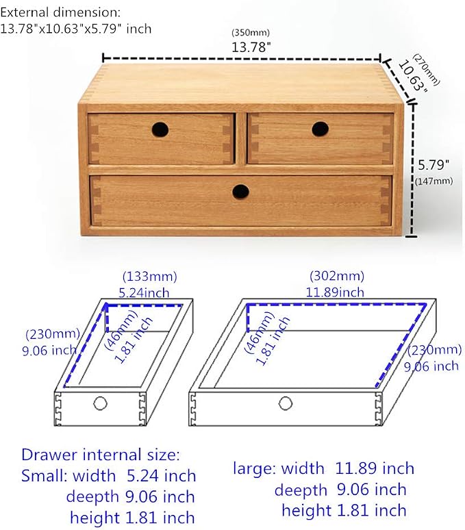 KIRIGEN Solid Wood Desktop Organizer with 3 Drawers - Multi-Layer Office Supplies Storage Rack for Documents, Stationery, Jewelry - Natural Wooden Desk Shelf Organizer Nature WJG23-NA