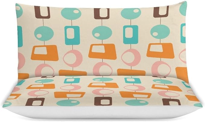 Colorful Aesthetic Comforter Cover Geometry Bed Set, Retro Atomic Duvet Cover，Modern Mid Century Bedding Sets，Aesthetic Abstract Art Bedding 3 Piece (1 Duvet Cover 79"x90" + 2 Pillow Sham 20"x30")