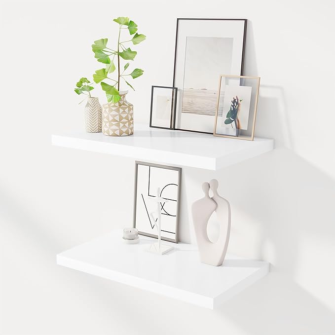 Dreamland 24" Floating Shelves for Wall, 12" Deep Slim White Floating Shelves, Wall-Mounted Shelves for Bedroom, Living Room, Kitchen, Bathroom - Set of 2