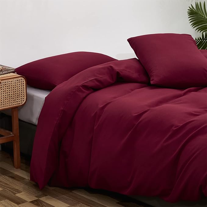 Pureant Burgundy Comforter Sets Queen Size Wine Red Bedding Comforters Solid Dark Color Quilts Cotton Women Girls Luxurious Plain Claret Red Comforter Soft Crimson Bedding Noble Bordeaux Bed