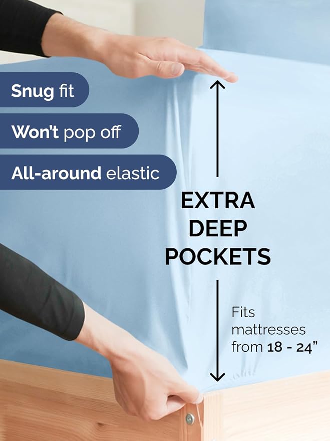 Extra Deep King Sheet Set - 6 Piece Breathable and Cooling Sheets - Hotel Luxury Bedding for Women, Men, Kids & Teens - Easy & Secure Fit - Soft, Wrinkle Free & Comfy - Extra Deep Pockets - Light Blue