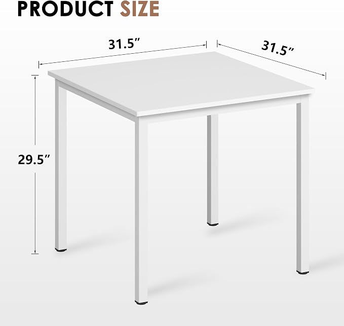 Need Small Square Dining Table- 31-1/2'' Sturdy and Heavy Duty Writing Desk for Small Spaces and Writing Table Desk Breakroom Table, White Color