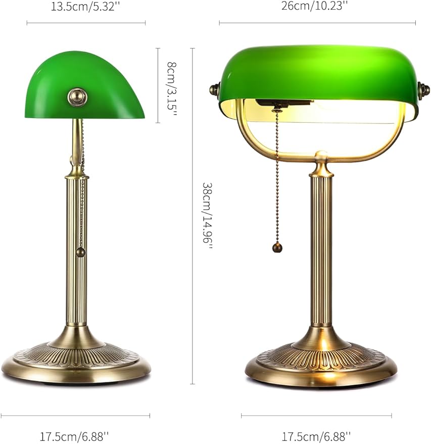 1-Minute Quick-Change Shade Classic Green Glass Bankers Desk Lamp for Study, Office, Library, LED Bulb Included
