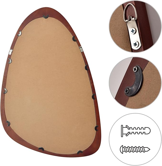 sawsile Irregular Wall Mirror for Bathroom,Wood Asymmetrical Rustic 19.5 x 30.5 inch Farmhouse Vanity Unique Walnut Decorative Large Mirror for Entryway,Bedroom,Living Room,Washroom