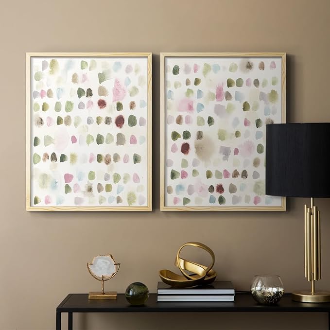 Renditions Gallery Set of 2 Peel & Stick Framed Prints, Hand Drawn Abstract Wall Art, Watercolor Seamless Pattern Wall Decor, Re-Stickable - Ready to Hang - 8"x10" - NATURAL WOOD Frame LT588