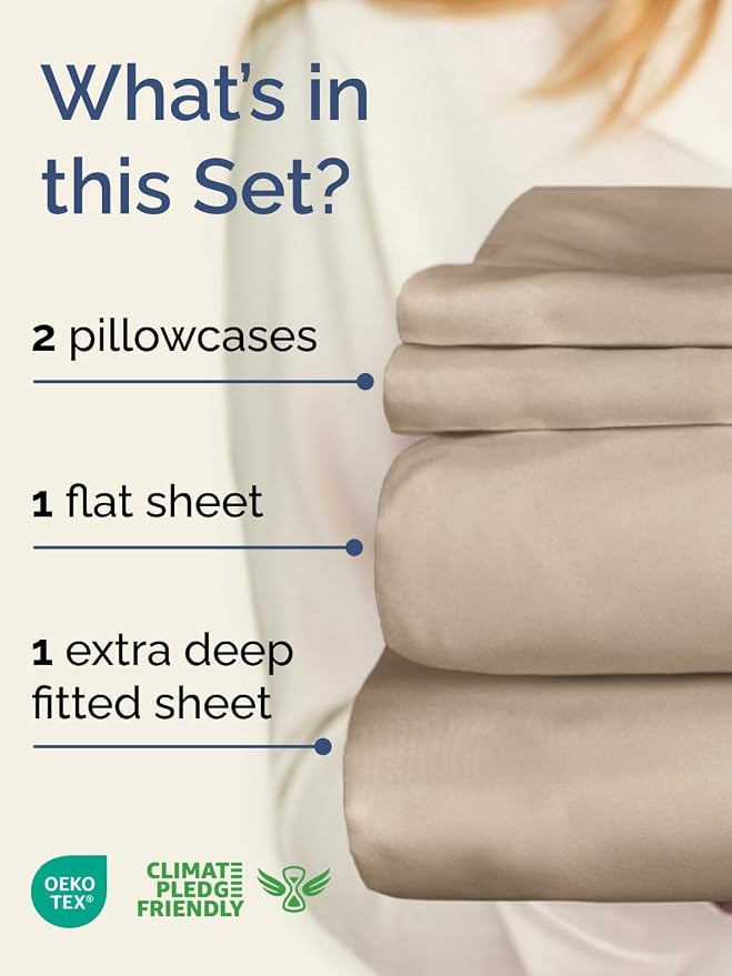 Extra Deep Twin Sheet Set - 4 Piece Breathable and Cooling Sheets - Hotel Luxury Bedding for Women, Men, Kids & Teens - Easy & Secure Fit - Soft, Wrinkle Free and Comfy - Extra Deep Pockets - Cream