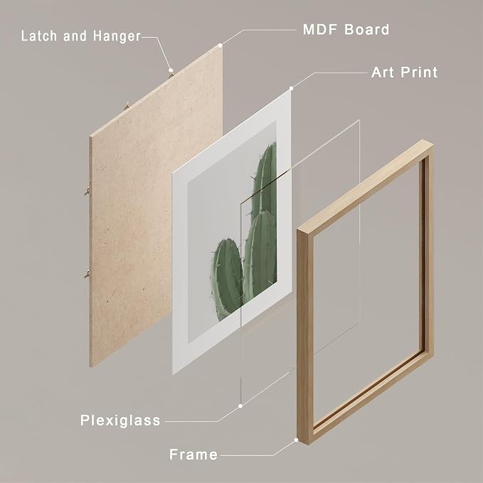 SIGNWIN Framed Green Cactus Snake Plant Wall Art, Set of 4 Collage Desert Landscape Wall Decor Prints, Nature Wilderness Wall Décor for Living Room, Bedroom - 12"x16" Natural