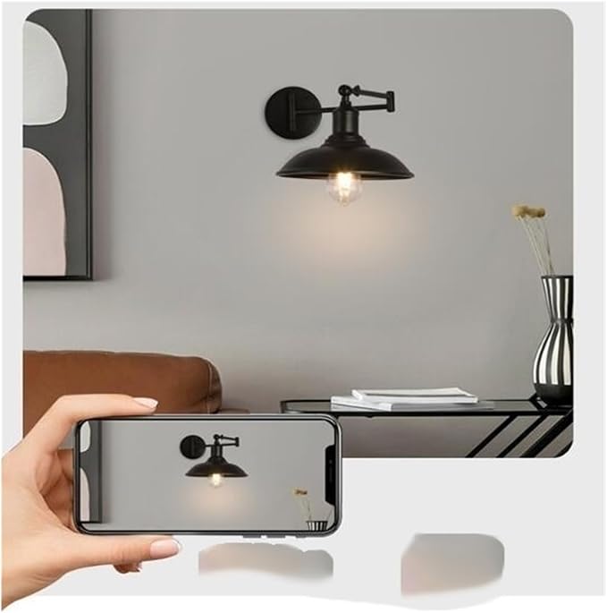 Folding Wall Lamp Retro Rocker Arm Wall Lamp Bedroom Bedside Lamp Iron Art Living Room Study Reading Wall Sconce Swing Arm Adjustable Vintage Wall Mount Light Sconce (Color : D-Black)