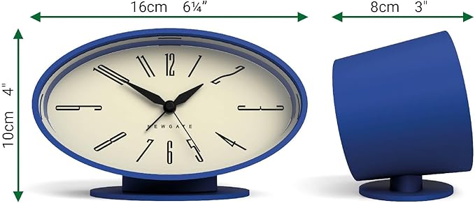 NEWGATE® Ronnie Alarm Clock | Oval Retro Design | Blue Soft Rubberised Finish | Ideal for Bedside, Desk or Shelf | Modern, Retro mid-Century Bedroom & Office Accessory
