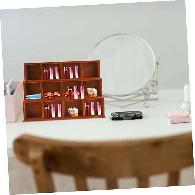 Cabilock Creative Vintage Wooden Desktop Organizer Rack with Multi Storage Stylish Wall Hanging Display Case for Home and Office Elegant Trapezoidal Design with Compartments