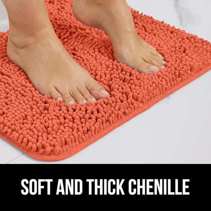 GORILLA GRIP Bath Rug Mat 44x26, Thick Soft Absorbent Chenille, Quick Dry Microfiber Mats, Rubber Backing Washable Shower Floor Rugs, Bathmat Runner, US Designed Bathroom Home Decor Accessories Coral
