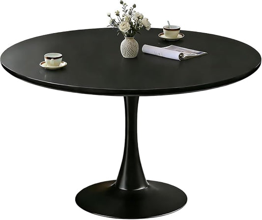 Round Dining Tulip Table for 4, Mid-Century Modern Table with Sturdy Metal Pedestal for Kitchen, Bistro, Cafe, Leisure (Black, 43.5 INCH)