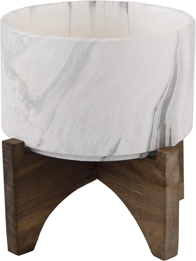 Flora Bunda Mid Century 5 inch Marble Finish Ceramic on Wood Stand