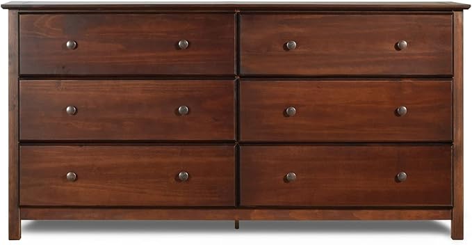 Grain Wood Furniture Shaker 6-Drawer Dresser, Solid Wood with a Cherry Finish