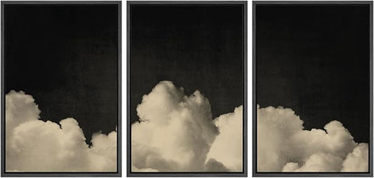 MUDECOR Framed Canvas Print Wall Art Dramatic Cloudscape Black and Beige Sky Illustrations Realism Decorative for Living Room, Bedroom, Office - 16"x24"x3 Black