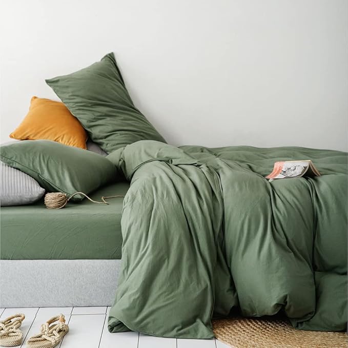Omelas Sea Spray Green Duvet Cover Set Queen Size Solid Colored Bedding Sets Soft Microfiber Quilt Covers with Zipper Closure Corner Ties,No Comforter (WJL-OMUS-SJT-123GN-Queen)
