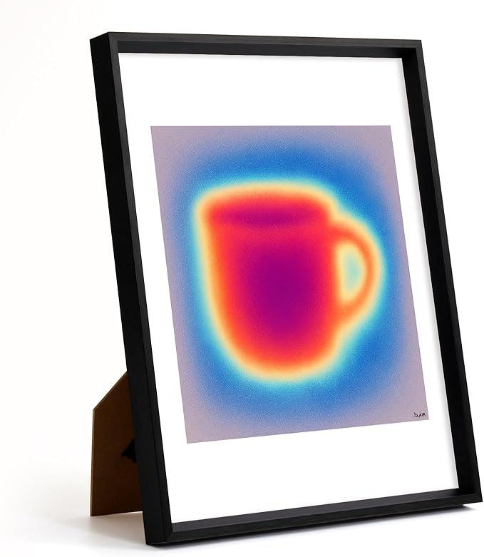 Framed Modern Abstract Thermal Cup Wall Art, 8x10 Inch Poster Print, Contemporary Artwork for Walls with Matte Black Metal Frame, Minimalist Wall Decor Picture for Bedroom Living Room Office Hallway