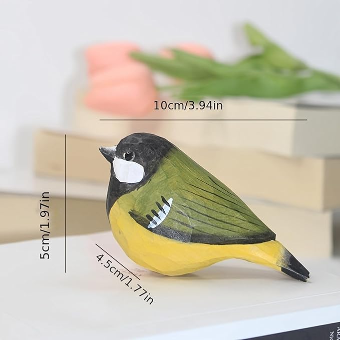 2PCS Small Carved Wooden Birds, Handmade Bird Statue Carved Rustic Animal Bird Sculpture Miniature Art Carve Small Animal for Home Decor. (Green)