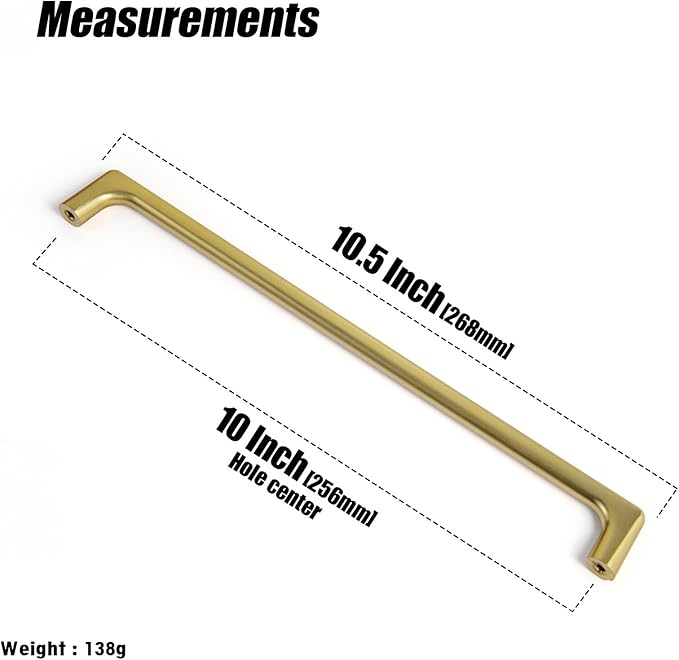 Goo-Ki Brushed Gold Cabinet Pulls with 10'' Hole Centers, Modern Style Zinc Alloy Cabinet Handles for Dresser,Wardrobe,Cupboard- 6 Pack