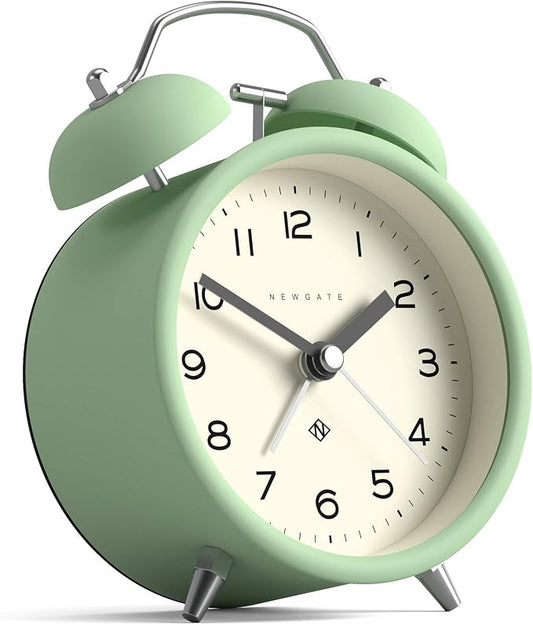 NEWGATE® Charlie Bell Echo Alarm Clock | Modern take on Classic Twin Bell Clock | Neo Mint | Easy to Read Numbers | Ideal for Bedside, Desk or Shelf | Modern Retro Bedroom & Office Accessory