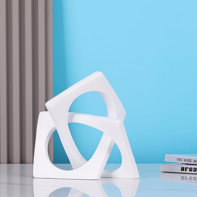 Modern Geometric Sculpture White Knot Statue Decor, Home Bookcase Centerpiece Jax Decorative, Tabletop Sculpture and Figurines, for Home Decor Accent Cube Ornaments