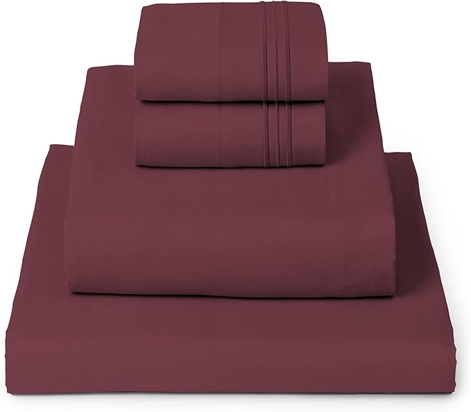 Mellanni Full Sheets Set - 4 PC Iconic Collection Bedding - Hotel Luxury, Extra Soft, Cooling Bed Sheets - Wrinkle, Fade, Stain Resistant (Full, Burgundy)