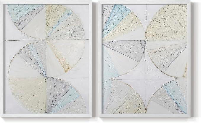 Renditions Gallery Set of 2 Peel & Stick Framed Prints, Geometric Abstract Wall Art, Pie Chart Color Wheels Wall Decor, Re-Stickable - Ready to Hang - 16"x20" - White Frame LT588