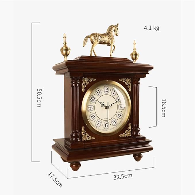 Desk Clock Brass Chinese Classical Wood Desk Clock Living Room Desktop Home Retro Ornaments Desk Clock Suitable Home Bedroom Decor